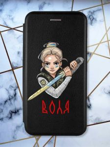 Чохол-книжка з малюнком для Samsung Galaxy A12 Чорний :: Українська захисниця (принт 170)