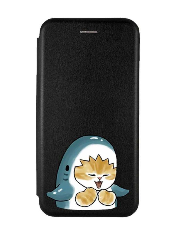 Чохол-книжка з малюнком для Xiaomi Redmi 13C/Poco C65 Чорний :: Котик Акула (принт 376)