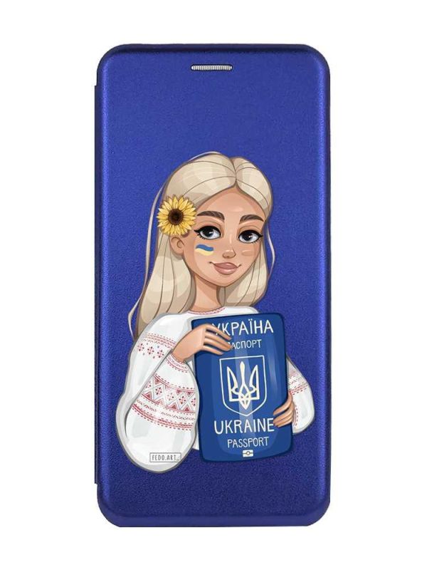 Чохол-книжка з малюнком для Xiaomi Redmi 13C/Poco C65 Синій :: Дівчина з паспортом (принт 13)