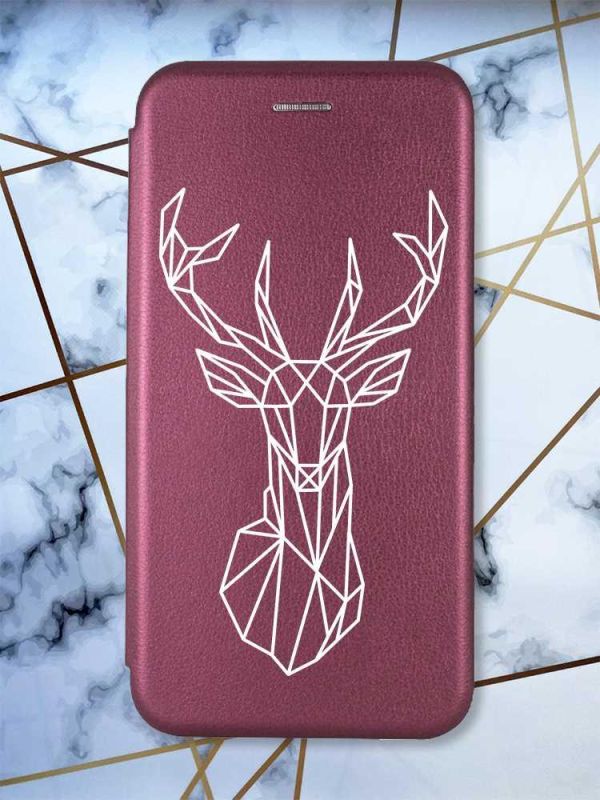 Чохол-книжка з малюнком для Xiaomi Redmi Note 13 Pro 4G Бордовий :: Олень (принт 129)