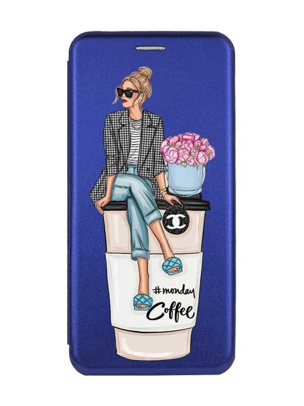 Чохол-книжка з малюнком для Samsung Galaxy А25 (A256) Синій :: Дівчина на каві (принт 228)