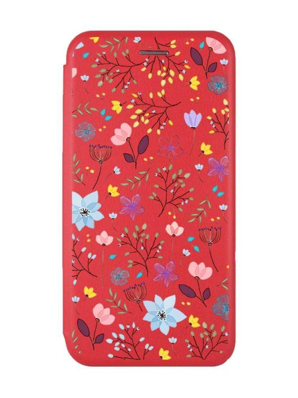Чохол-книжка з малюнком для Xiaomi Redmi 12 Червоний :: Квітковий фон (принт 267)