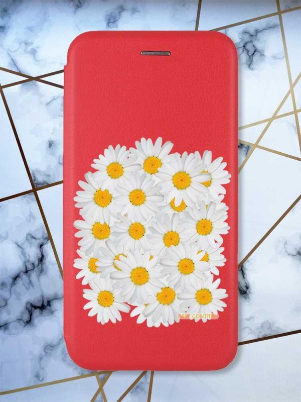 Чохол-книжка з малюнком для Xiaomi Redmi 12 Червоний :: Букет ромашок (принт 40)