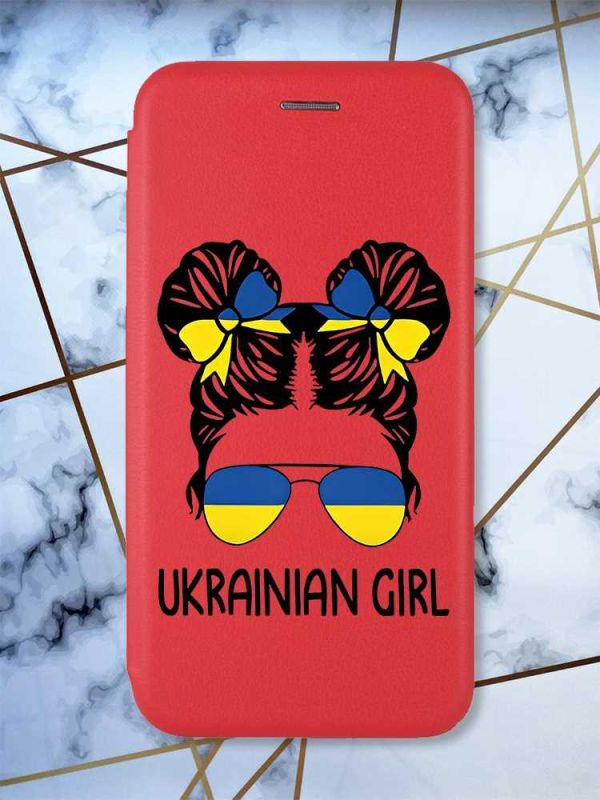 Чохол-книжка з малюнком для Xiaomi Redmi 12 Червоний :: Українська дівчина (принт 113)
