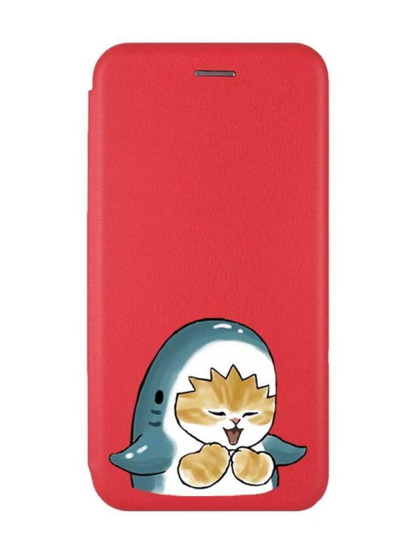 Чохол-книжка з малюнком для Xiaomi Redmi 12 Червоний :: Котик Акула (принт 376)