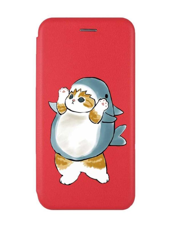 Чохол-книжка з малюнком для Xiaomi Redmi 12 Червоний :: Котик акула (принт 379)