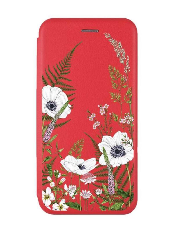 Чохол-книжка з малюнком для Xiaomi Redmi 12 Червоний :: Квіти польові (принт 363)