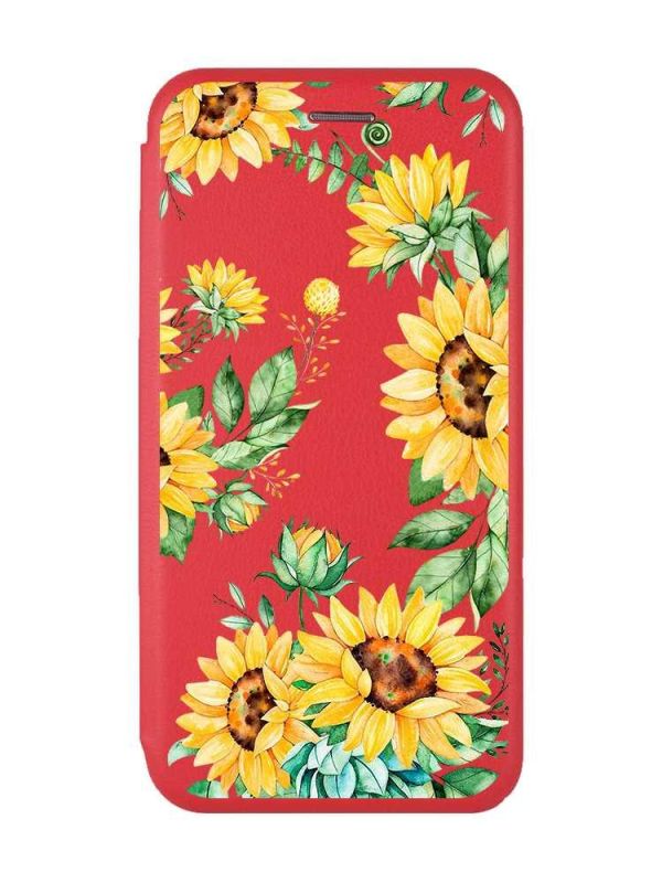 Чохол-книжка з малюнком для Xiaomi Redmi 12 Червоний :: Соняхи (принт 288)