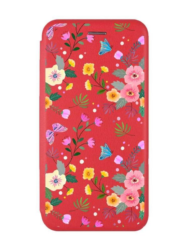 Чохол-книжка з малюнком для Xiaomi Redmi 12 Червоний :: Квітковий фон (принт 369)