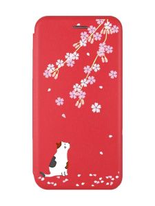 Чохол-книжка з малюнком для Xiaomi Redmi 12 Червоний :: Котик і сакура (принт 283)