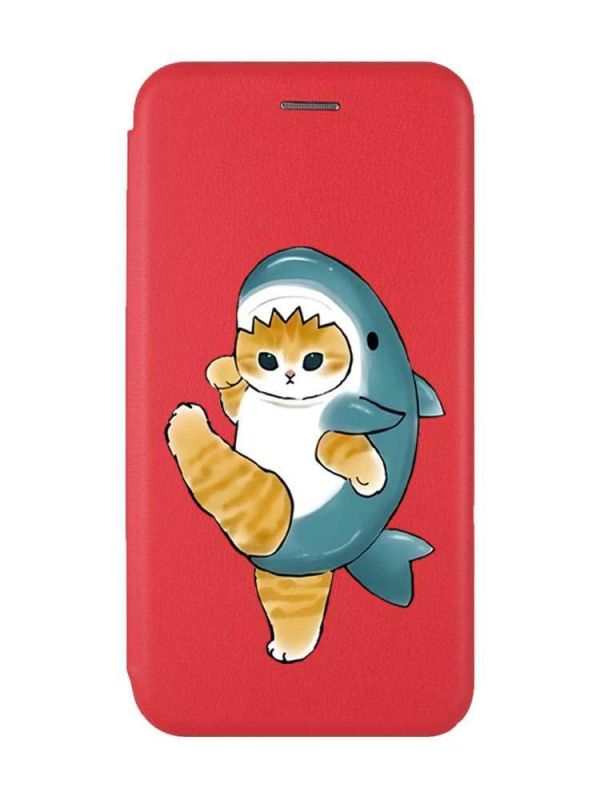 Чохол-книжка з малюнком для Xiaomi Redmi 12 Червоний :: Котик акула (принт 380)