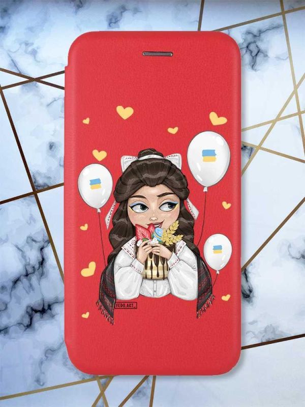 Чохол-книжка з малюнком для Xiaomi Redmi 12 Червоний :: Українка з солодощами (принт 174)