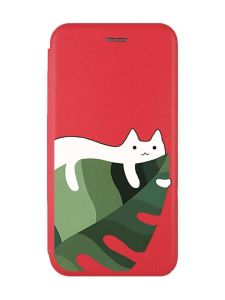 Чохол-книжка з малюнком для Xiaomi Redmi 12 Червоний :: Кіт на листку (принт 367)