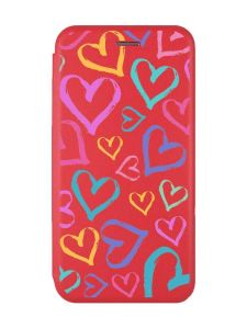 Чохол-книжка з малюнком для Xiaomi Redmi 12 Червоний :: Різнокольорові сердечка (принт 332)