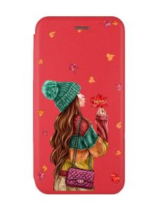 Чохол-книжка з малюнком для Xiaomi Redmi 12 Червоний :: Дівчина з листям (принт 221)