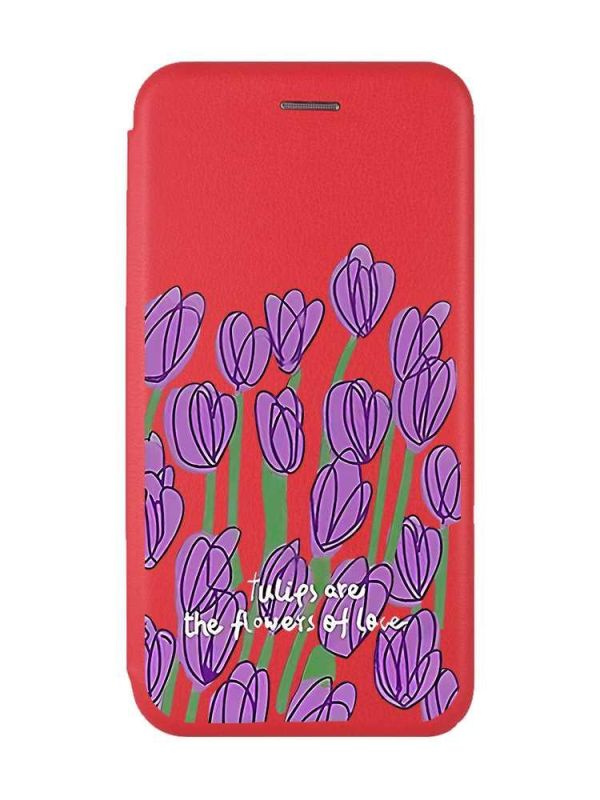 Чохол-книжка з малюнком для Xiaomi Redmi 12 Червоний :: Тюльпани (принт 265)