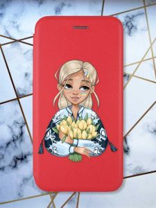 Чохол-книжка з малюнком для Xiaomi Redmi 12 Червоний :: Дівчина з тюльпанами (принт 23)