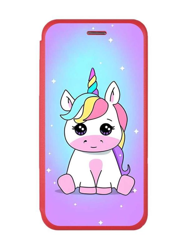 Чохол-книжка з малюнком для Xiaomi Redmi 12 Червоний :: Єдиноріг (принт 103)