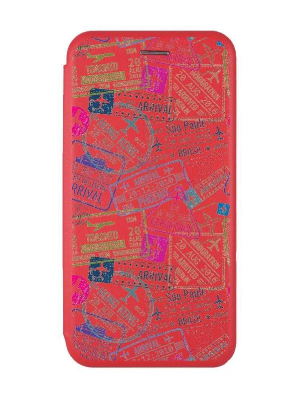 Чохол-книжка з малюнком для Xiaomi Redmi 12 Червоний :: Подорожі. Штампи (принт 316)