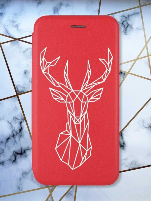 Чохол-книжка з малюнком для Xiaomi Redmi 12C Червоний :: Олень (принт 129)