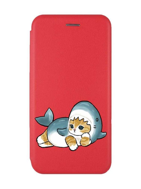 Чохол-книжка з малюнком для Xiaomi Redmi 12C Червоний :: Котик акула (принт 355)