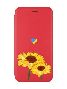 Чохол-книжка з малюнком для Xiaomi Redmi 12C Червоний :: Жовті квіти (принт 364)