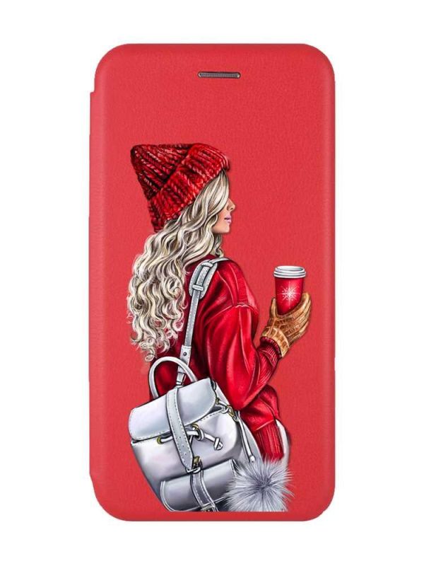 Чохол-книжка з малюнком для Xiaomi Redmi 12C Червоний :: Дівчина з рюкзаком (принт 9)