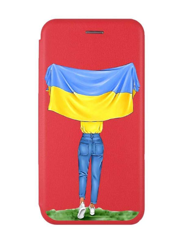Чохол-книжка з малюнком для Xiaomi Redmi 12C Червоний :: Дівчина з прапором (принт 263)