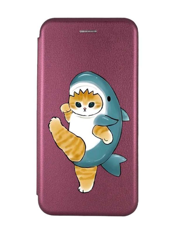 Чохол-книжка з малюнком для Samsung Galaxy A25 (A256) Бордовий :: Котик акула (принт 380)