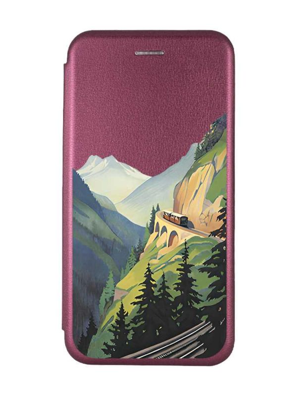 Чохол-книжка з малюнком для Samsung Galaxy A25 (A256) Бордовий :: Пейзаж. Гори (принт 87)