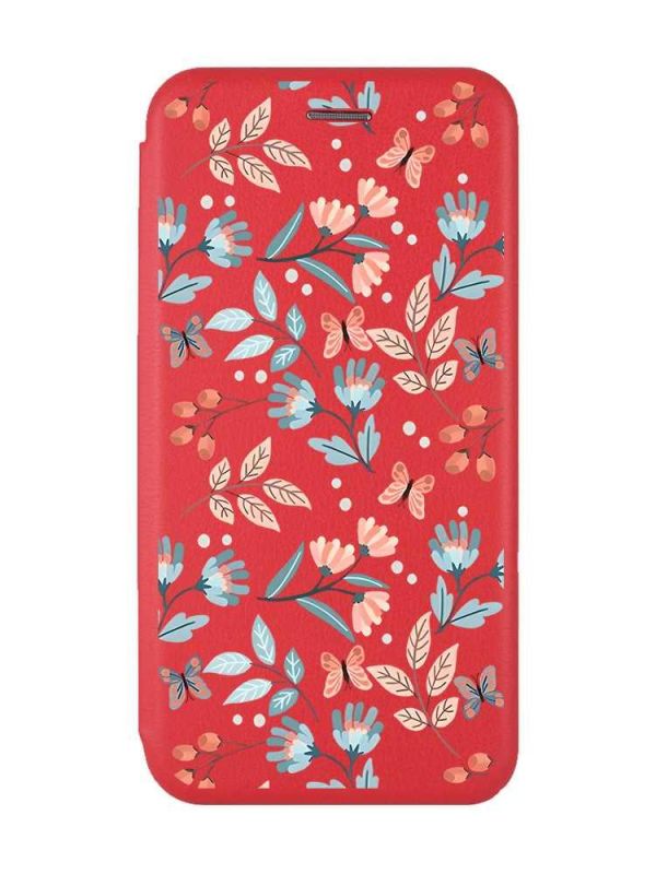 Чохол-книжка з малюнком для Xiaomi Redmi 12C Червоний :: Квітковий фон (принт 370)