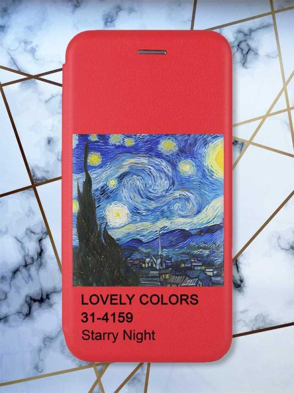 Чохол-книжка з малюнком для Xiaomi Redmi 12C Червоний :: Зоряна ніч (принт 74)