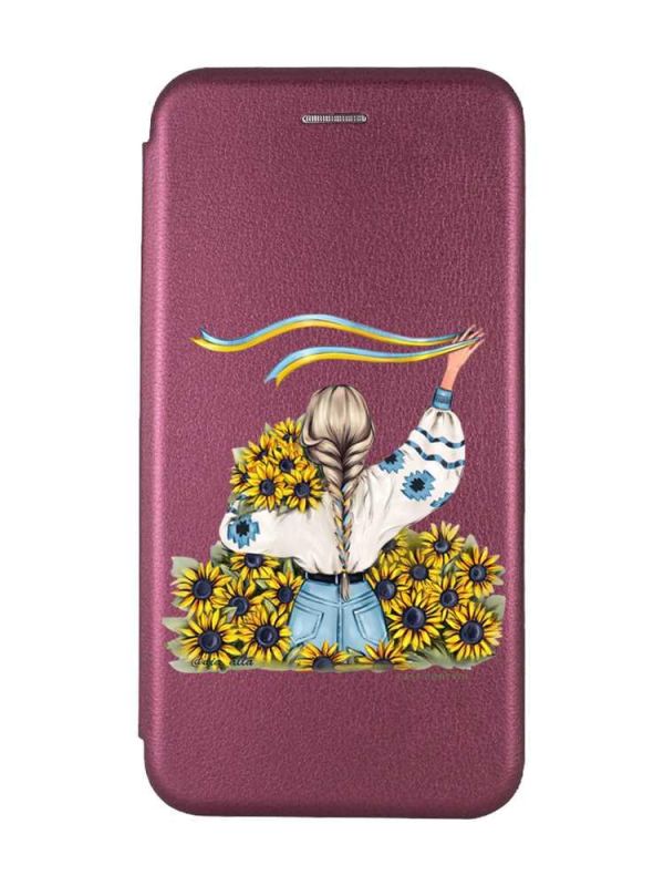 Чохол-книжка з малюнком для Xiaomi Redmi Note 13 4G Бордовий :: Дівчина зі стрічкою (принт 25)