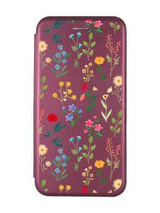 Чохол-книжка з малюнком для Xiaomi Redmi Note 13 4G Бордовий :: Квітковий фон (принт 269)