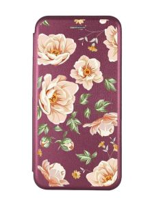 Чохол-книжка з малюнком для Xiaomi Redmi Note 13 4G Бордовий :: Квіти пастельні (принт 277)