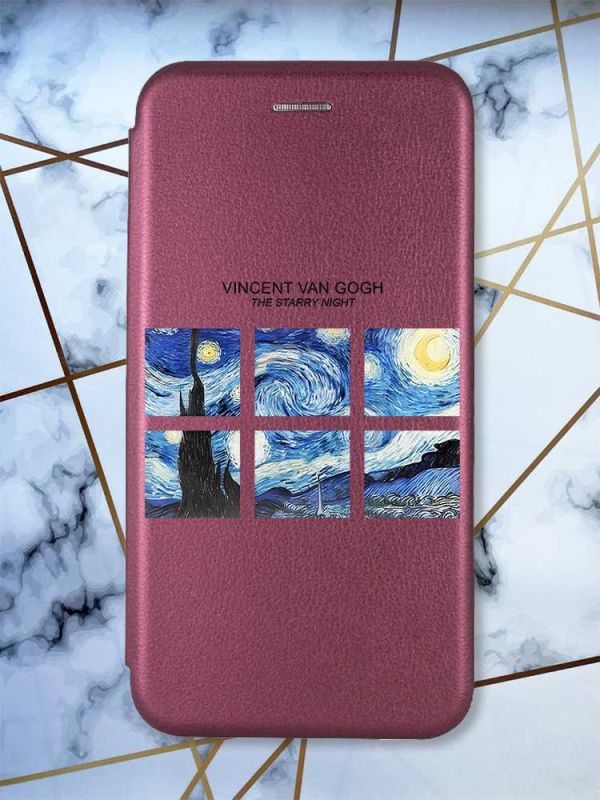 Чохол-книжка з малюнком для Xiaomi Redmi Note 13 4G Бордовий :: Зоряна ніч (принт 83)