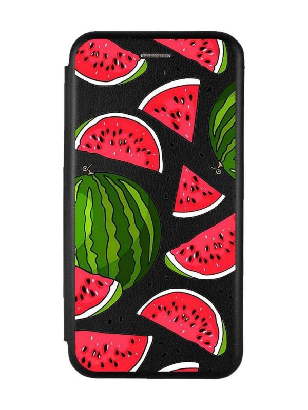Чохол-книжка з малюнком для Xiaomi Redmi 13C/Poco C65 Чорний :: Кавуни (принт 341)