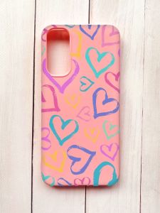 Матовий чохол на Samsung A34 5G Рожевий :: Різнокольорові сердечка (принт 332)