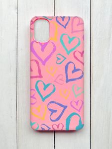 Mатовий чохол на Samsung Galaxy A05 (A055) Рожевий :: Різнокольорові сердечка (принт 332)