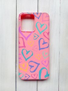 Матовий чохол на Xiaomi Redmi 12 Рожевий :: Різнокольорові сердечка (принт 332)