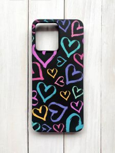 Матовий чохол на Xiaomi Redmi 12 Чорний :: Різнокольорові сердечка (принт 332)