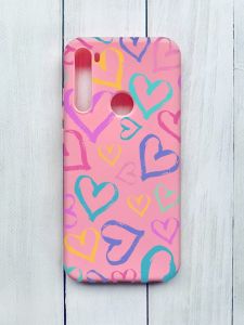 Матовий чохол на Xiaomi Redmi Note 8T Рожевий :: Різнокольорові сердечка (принт 332)