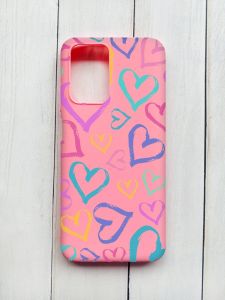 Матовий чохол на Xiaomi Redmi 10 Рожевий :: Різнокольорові сердечка (принт 332)