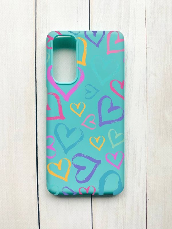 Матовий чохол на Samsung Galaxy M54 Бірюзовий :: Різнокольорові сердечка (принт 332)