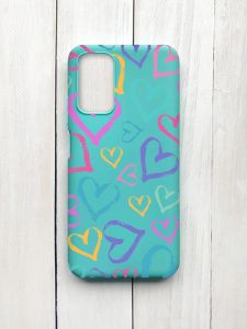 Матовий чохол на Xiaomi Redmi 9T Бірюзовий :: Різнокольорові сердечка (принт 332)