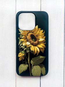 Матовий чохол на iPhone 15 Plus Чорний :: Соняшник (принт 274)