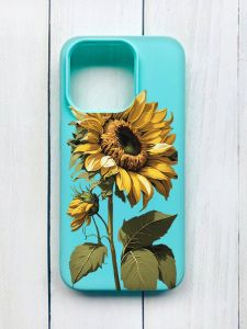 Матовий чохол на iPhone 15 Pro Бірюзовий :: Соняшник (принт 274)
