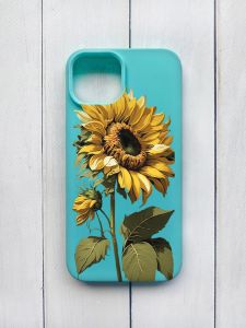 Матовий чохол на iPhone 15 Бірюзовий :: Соняшник (принт 274)