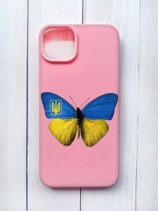 Матовий чохол на iPhone 15 Plus Рожевий :: Метелик Україна (принт 255)