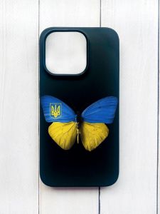 Матовий чохол на iPhone 15 Plus Чорний :: Метелик Україна (принт 255)